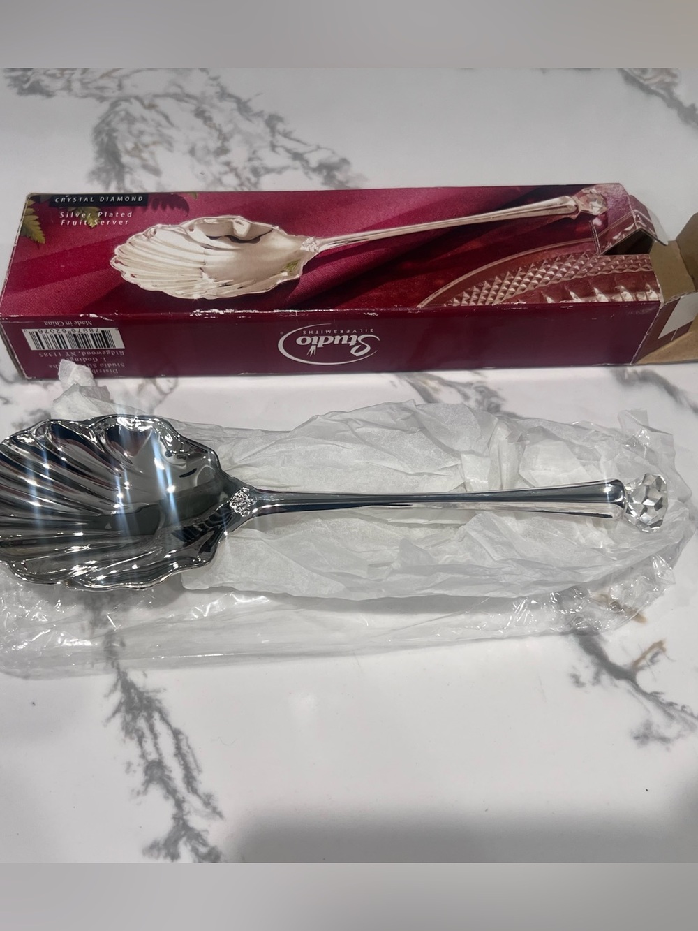 Vintage STUDIO SILVERSMITHS Fruit Server  Silver Plated CRYSTAL TIPPED